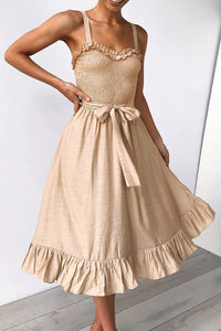 Smocked Sleeveless Lace-up Ruffled Dress