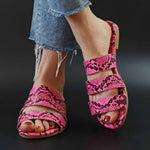 Load image into Gallery viewer, Snakeskin Print Open-toe Flats Sandals
