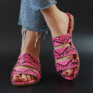 Snakeskin Print Open-toe Flats Sandals