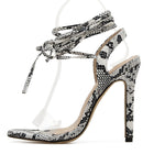 Load image into Gallery viewer, Snakeskin Print Open-toe Strappy Stiletto Heel Sandals
