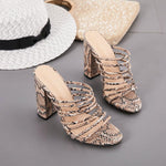 Load image into Gallery viewer, Snakeskin Print Strappy Chunky Heel Sandals
