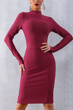 Load image into Gallery viewer, Solid High Neck Bandage Dress With Long Sleeves
