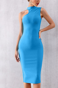 Solid High Neck Sleeveless Bodycon Party Dress