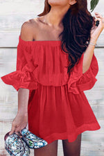 Load image into Gallery viewer, Solid Off Shoulder Frilled Waist Ruffled Short Dress
