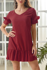 Load image into Gallery viewer, Solid Ruffled Trim Chiffon Dress
