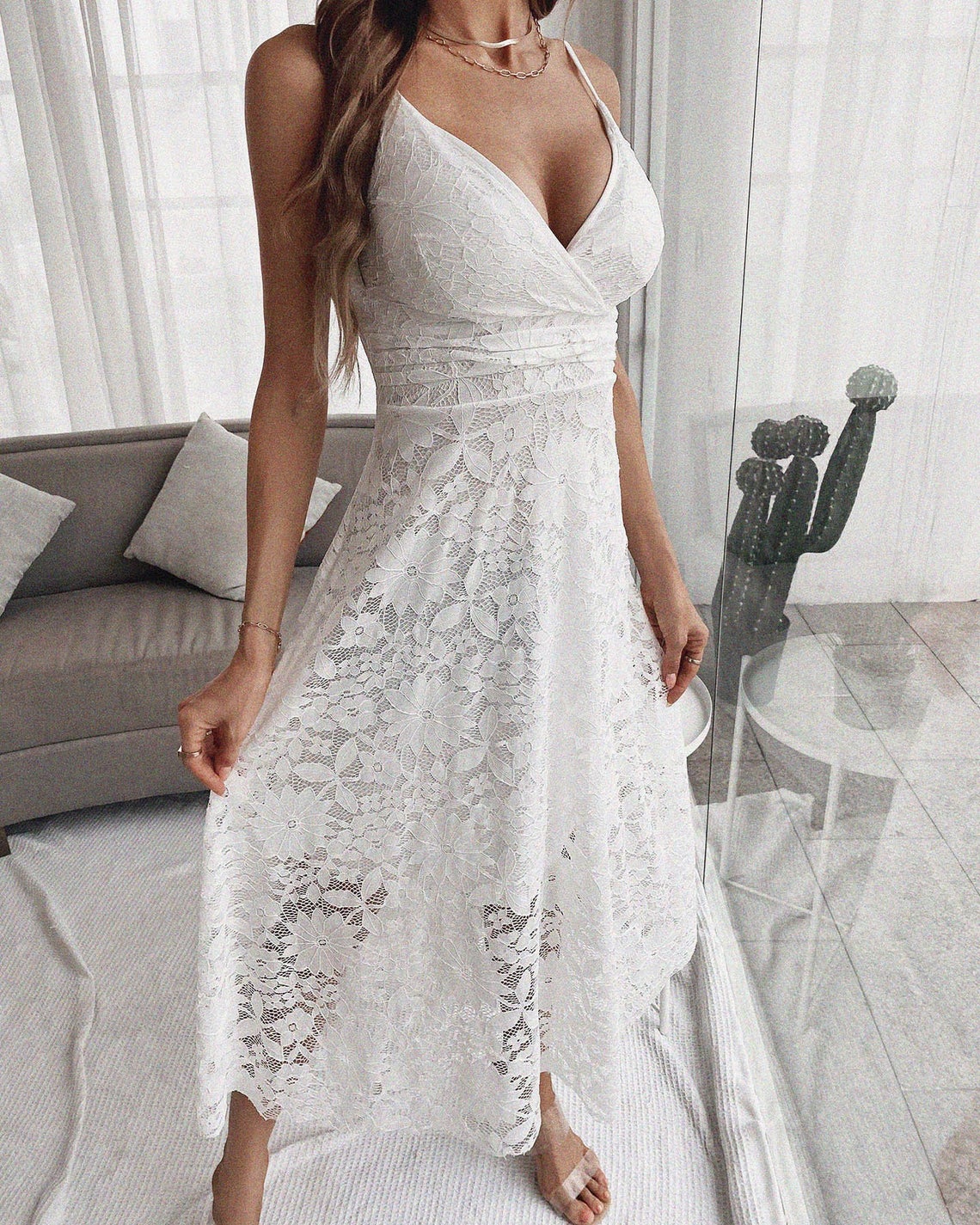 Crochet Lace Spaghetti Strap Bridal Dress