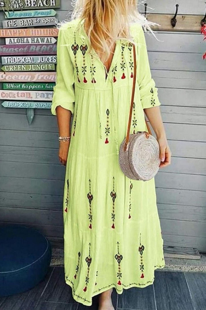 Spring Summer Casual Women Print Long Dress