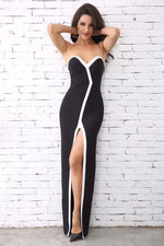 Load image into Gallery viewer, Strapless Thigh-high Slit Black Sheath Bandage Dress
