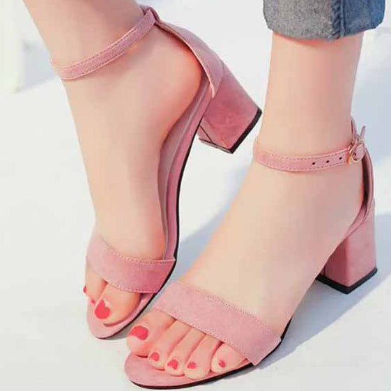 Suede Chunky Heel Open-toe Sandals With Buckle