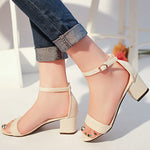 Load image into Gallery viewer, Suede Chunky Heel Open-toe Sandals With Buckle
