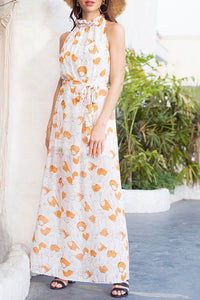 Turtleneck Sleeveless Floral Maxi Dress