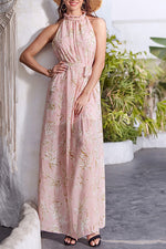 Load image into Gallery viewer, Turtleneck Sleeveless Floral Maxi Dress
