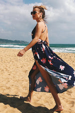 Load image into Gallery viewer, Floral V Neck Crisscross Lace-up High Split Maxi Dress
