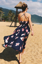 Load image into Gallery viewer, Floral V Neck Crisscross Lace-up High Split Maxi Dress
