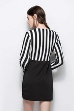 Load image into Gallery viewer, V Neck Striped Long Sleeve Short Dress
