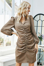 Load image into Gallery viewer, Pleated V-Neck Long Sleeved Dress
