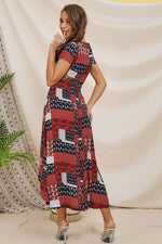 Load image into Gallery viewer, V-neck Single Breasted Asymmetrical Printed Dress
