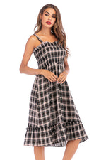Load image into Gallery viewer, Vintage Gingham Ruffle Trim Shirred Dress
