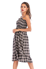 Load image into Gallery viewer, Vintage Gingham Ruffle Trim Shirred Dress
