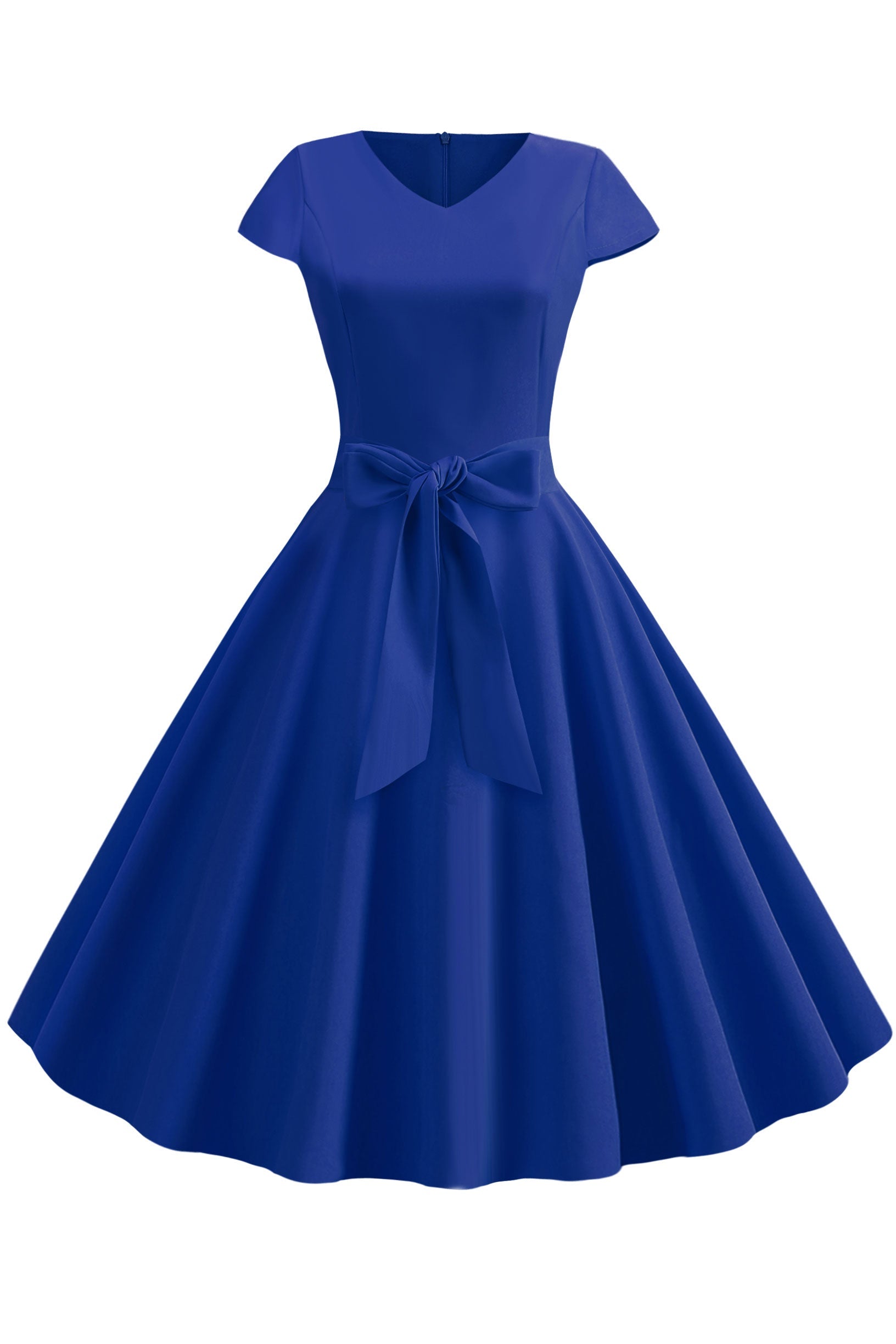 Vintage Hepburn V-neck Bowknot Swing Dress