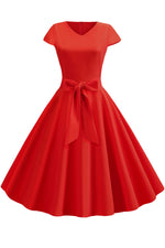 Load image into Gallery viewer, Vintage Hepburn V-neck Bowknot Swing Dress
