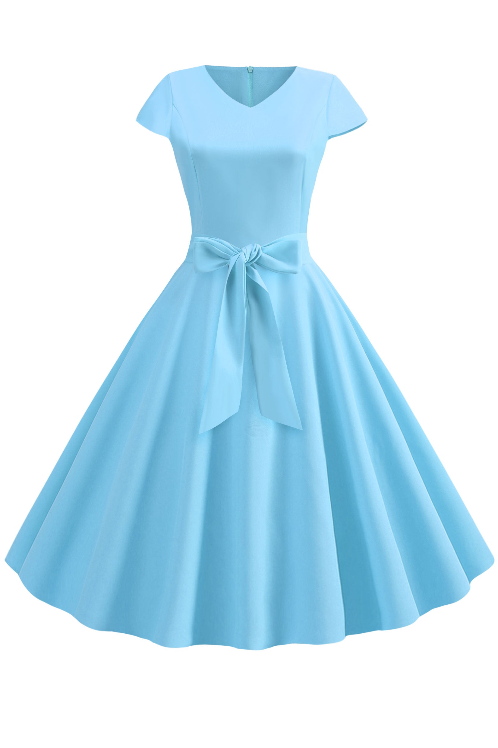 Vintage Hepburn V-neck Bowknot Swing Dress