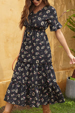 Load image into Gallery viewer, Vintage Printed Frilled Waist Long Dress
