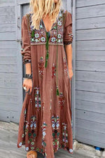 Load image into Gallery viewer, V-neck Tassel Embroidery Maxi Dress

