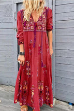 Load image into Gallery viewer, V-neck Tassel Embroidery Maxi Dress
