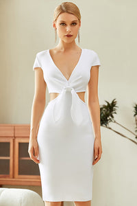 White Cap Sleeves Cut Out Party Bandage Dress