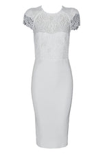 Load image into Gallery viewer, White Cap Sleeves Lace Bodycon Dress For Prom
