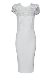 White Cap Sleeves Lace Bodycon Dress For Prom