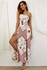 Load image into Gallery viewer, White Floral Print Thigh-high Slit Long Dress
