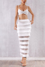 Load image into Gallery viewer, White Layered Tassel Trim Bandage Two Piece Sets
