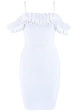 Load image into Gallery viewer, White Off-the-shoulder Ruffled Spaghetti Strap Party Dress
