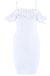 White Off-the-shoulder Ruffled Spaghetti Strap Party Dress