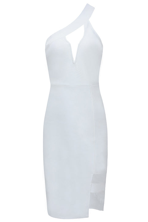 White One Shoulder Cut Out Cocktail Dress