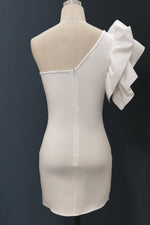 Load image into Gallery viewer, White One-shoulder Ruffled Fitted Mini Dress
