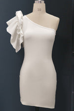 Load image into Gallery viewer, White One-shoulder Ruffled Fitted Mini Dress
