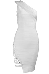 White One-shoulder Sexy Mini Bandage Dress