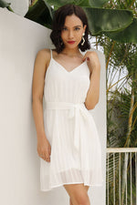Load image into Gallery viewer, White Pleated Lace-up Chiffon Dress
