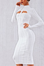 Load image into Gallery viewer, White Turtleneck Cut Out Bandage Dress
