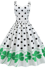 Load image into Gallery viewer, White And Black Polka Dot Sleeveless Swing Dress
