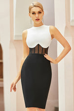 Load image into Gallery viewer, White And Black Sleeveless Bodycon Bandage Dress
