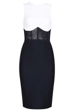 Load image into Gallery viewer, White And Black Sleeveless Bodycon Bandage Dress
