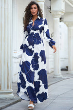 Load image into Gallery viewer, White And Blue Print Long Sleeve Shirt Dress
