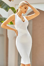 Load image into Gallery viewer, White Knee Length V-Neck Cocktail Party Bandage Dress
