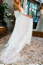 Load image into Gallery viewer, White Lace Off Shoulder A-Line Prom Dress
