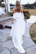 Load image into Gallery viewer, White Lace Off Shoulder A-Line Prom Dress

