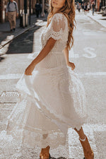 Load image into Gallery viewer, White Lace V-neck Maxi Dress
